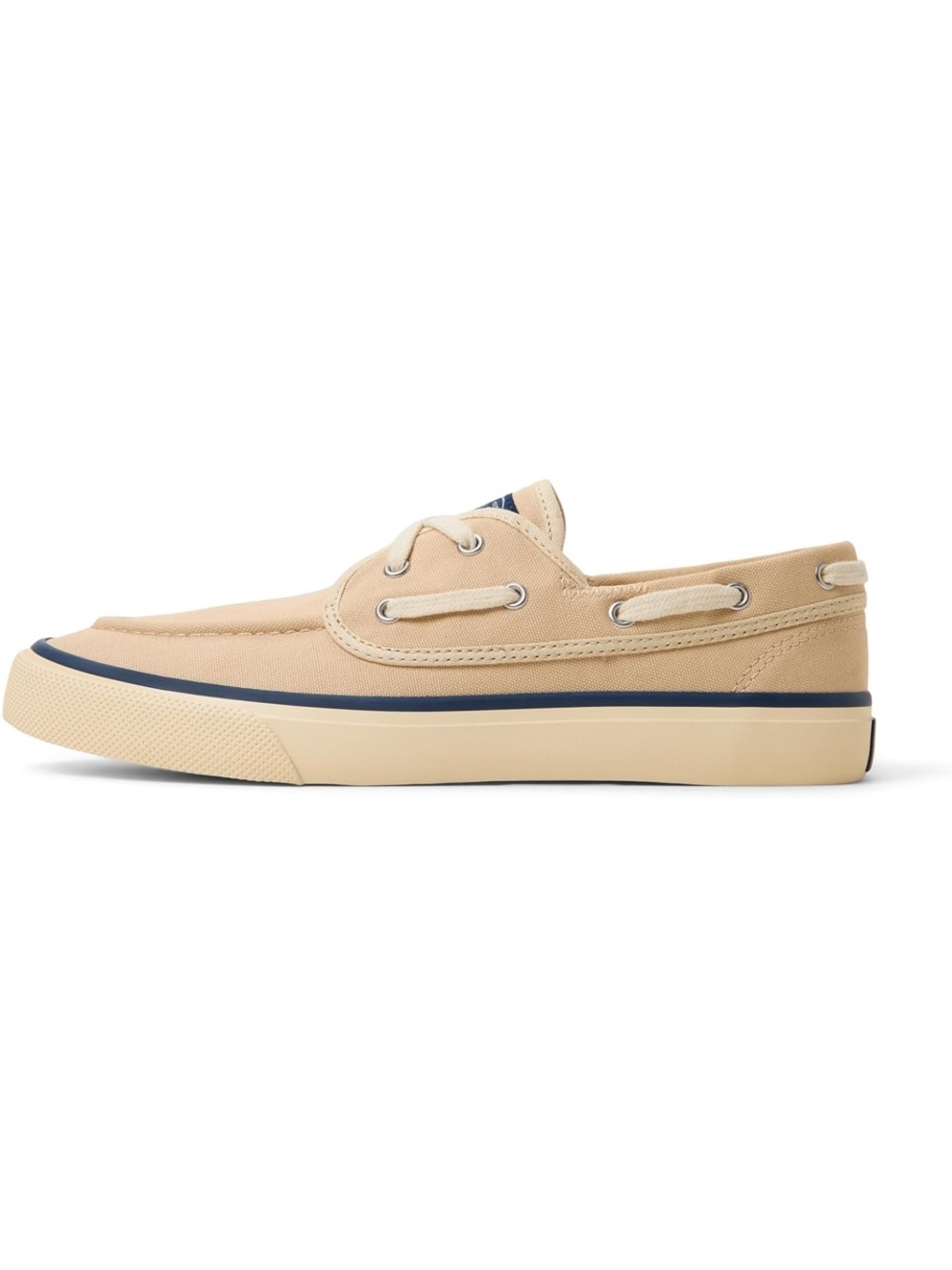 Sperry Beige Canvas Boat Shoe with Navy Stripe